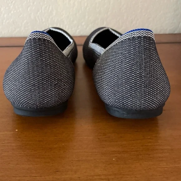 Rothys The Flat Flax Black & White Gray Birdseye Round Toe Ballet Shoes Sz 9.5 - Picture 10 of 14